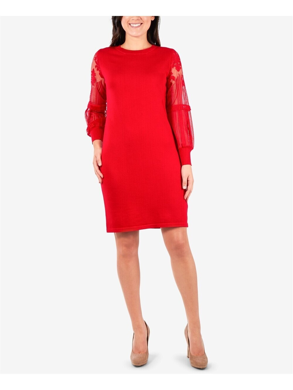 Ny Collection Womens Lace Sleeve Dress Size L